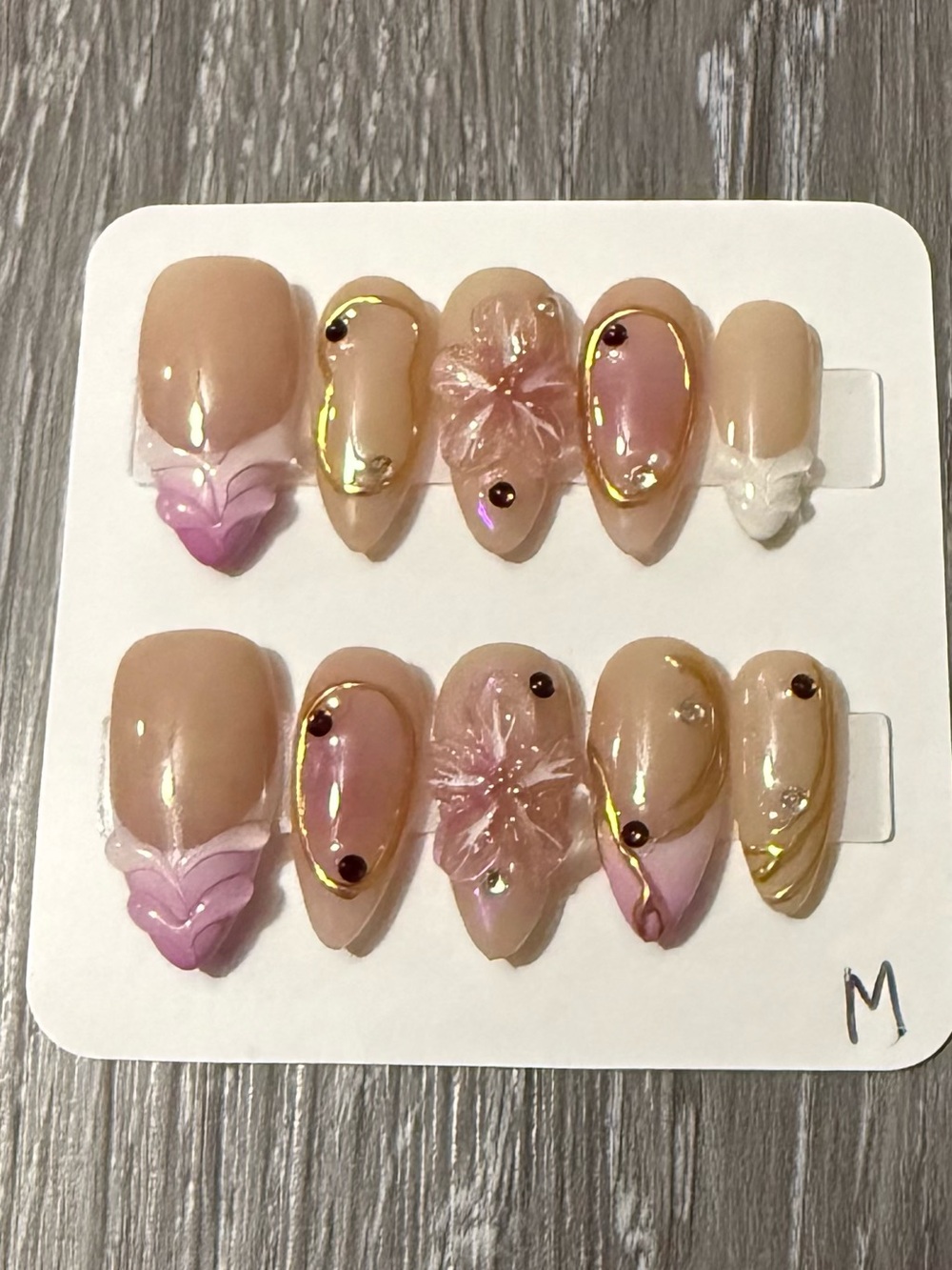 Handmade Purple Nude Floral Press-On Nail Set